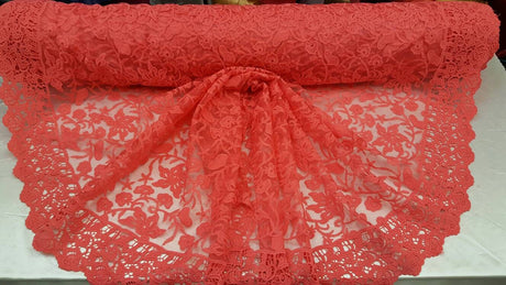 Coral Embroidery Lace Double Scalloped
