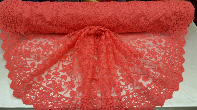 Coral Embroidery Lace Double Scalloped