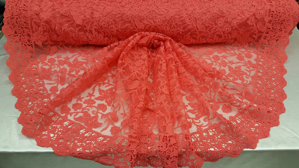 Coral Embroidery Lace Double Scalloped