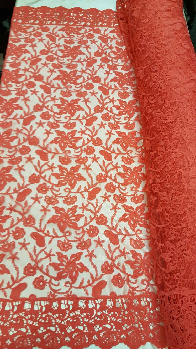 Coral Embroidery Lace Double Scalloped