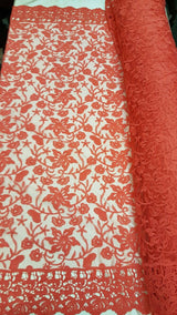 Coral Embroidery Lace Double Scalloped