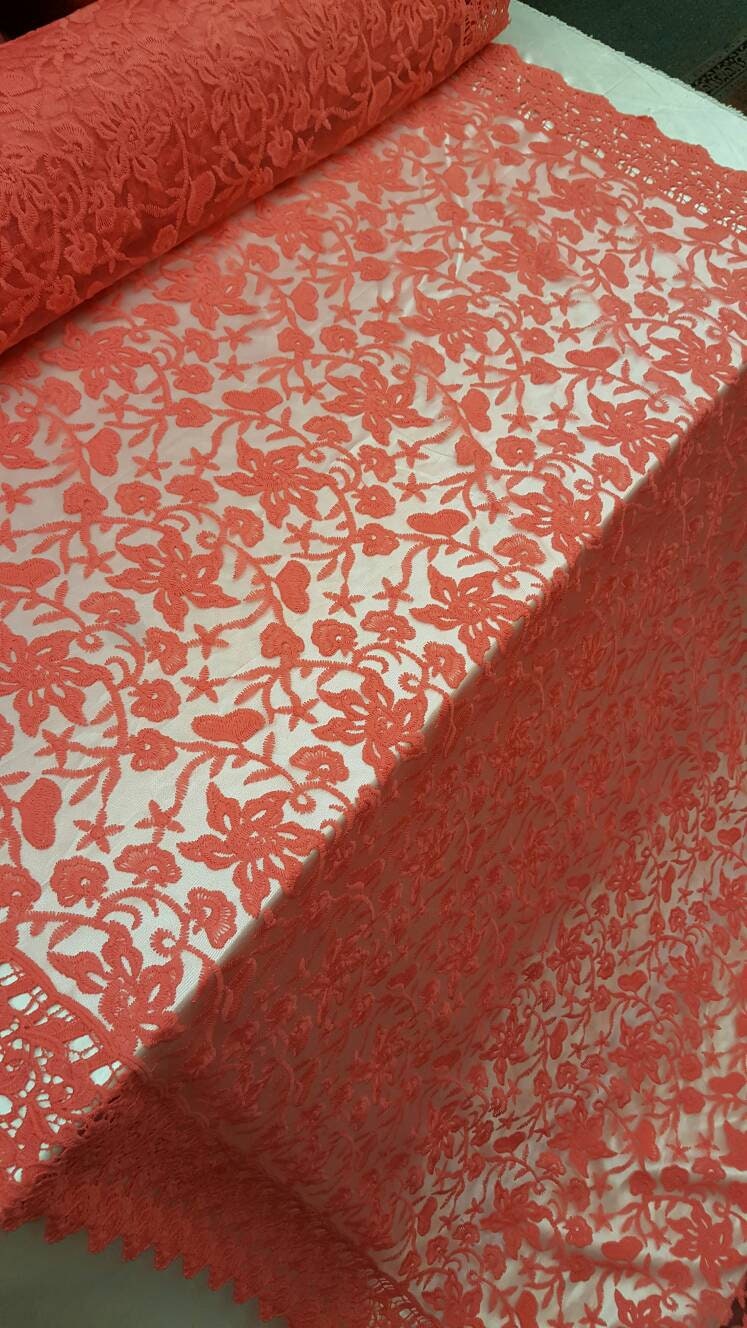Coral Embroidery Lace Double Scalloped