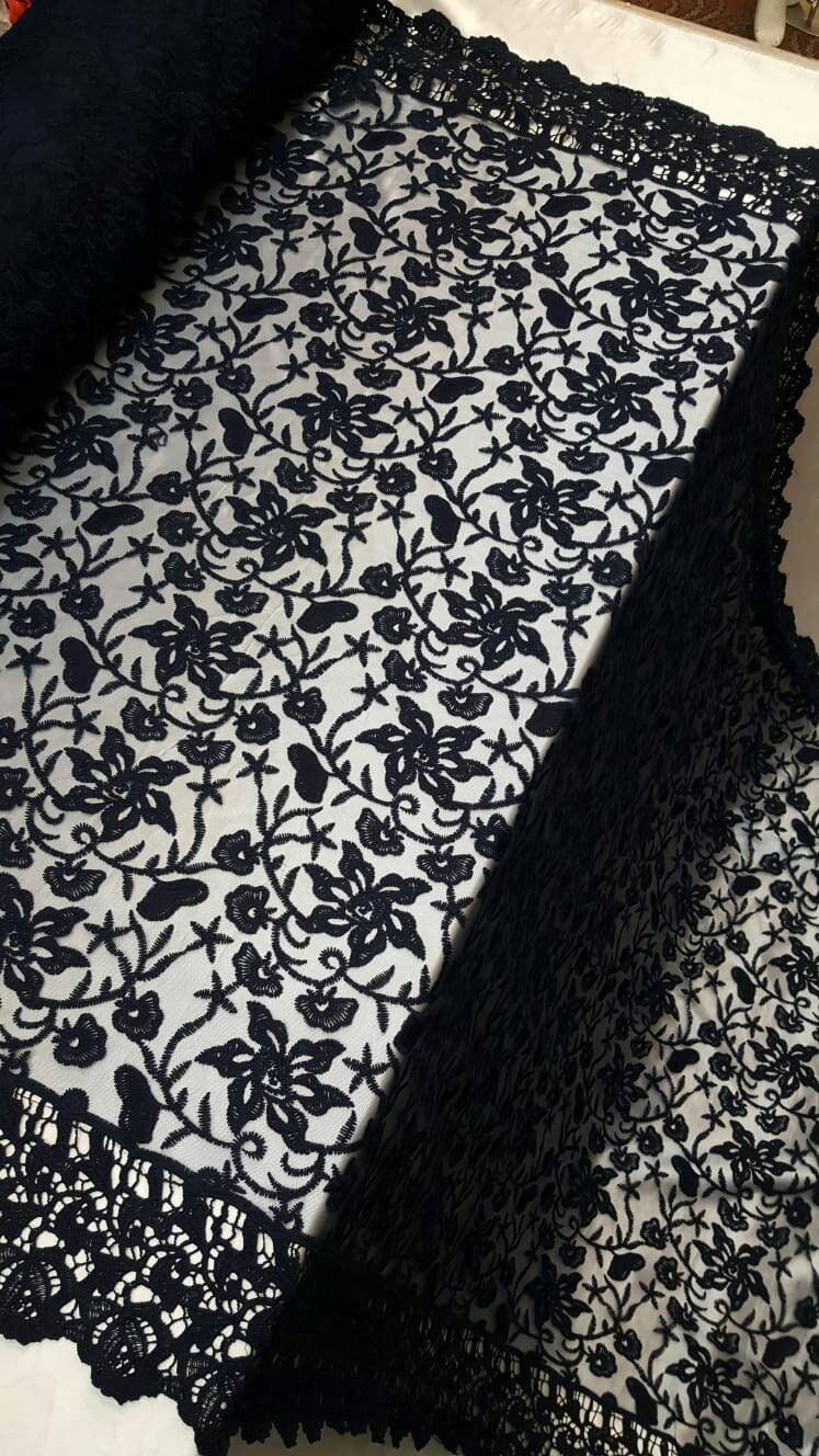 Embroidered Guipure Lace Navy Blue