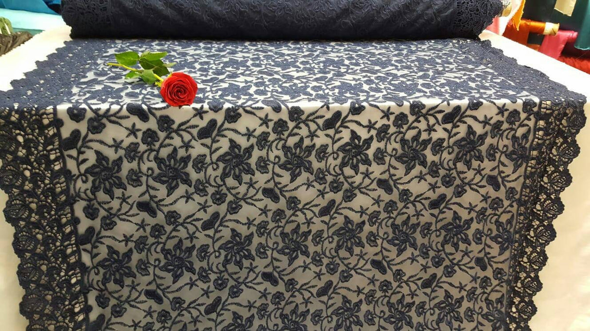 Embroidered Guipure Lace Navy Blue