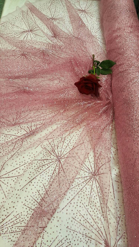 Pink Glitter Lace Stars Fabric