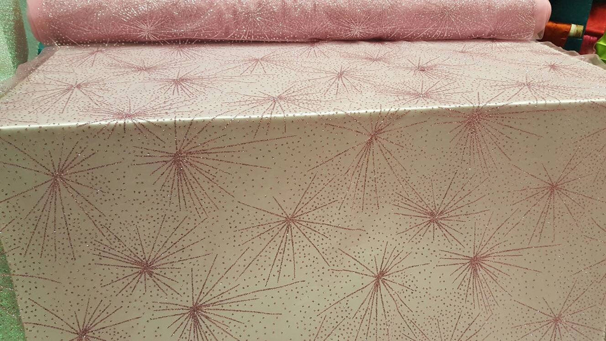 Pink Glitter Lace Stars Fabric