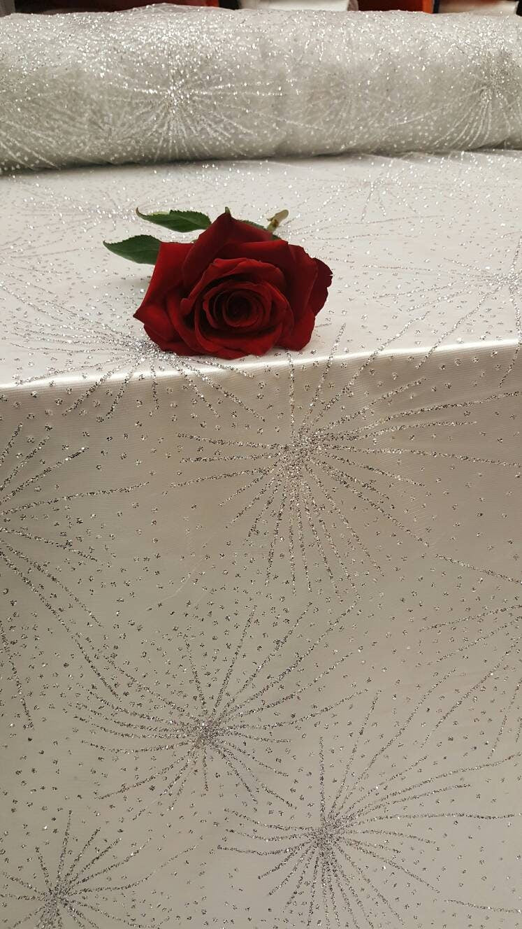 Glitter Lace Stars Silver Mesh