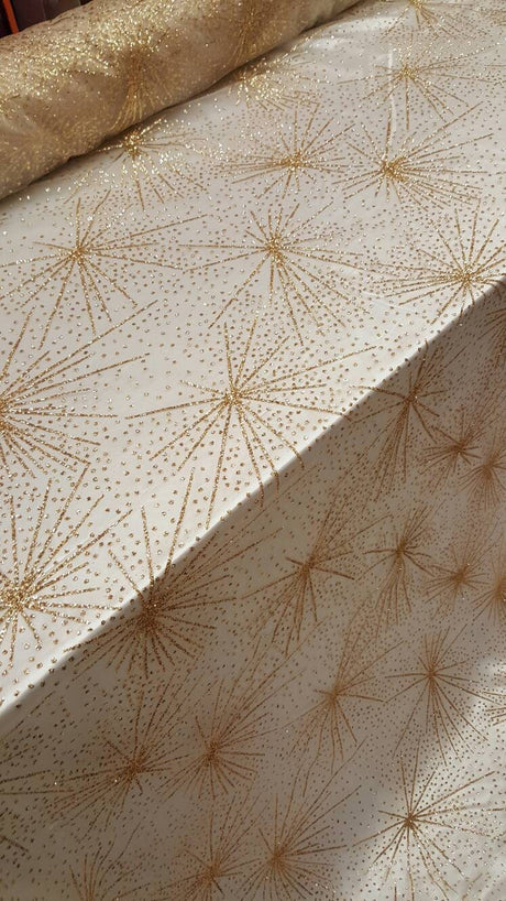 Gold Glitter Lace Stars Fabric