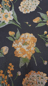 Brocade Jacquard Floral Black Gold Fabric
