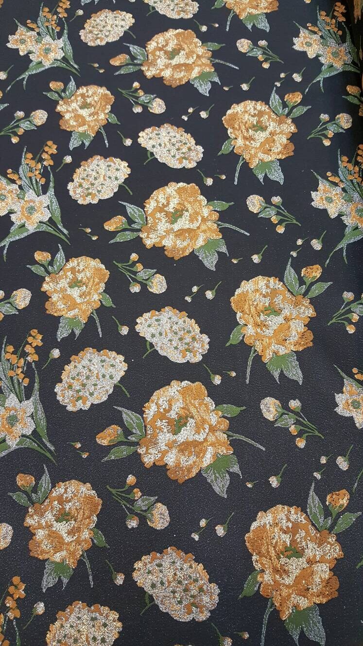 Brocade Jacquard Floral Black Gold Fabric