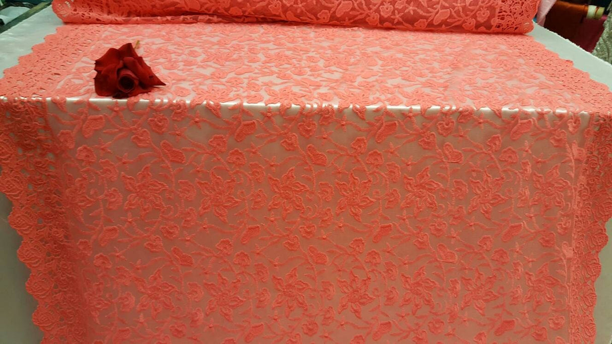 Coral Embroidery Lace Double Scalloped
