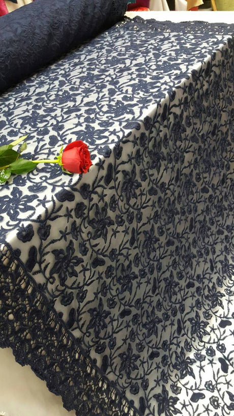 Embroidered Guipure Lace Navy Blue