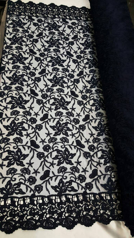 Embroidered Guipure Lace Navy Blue