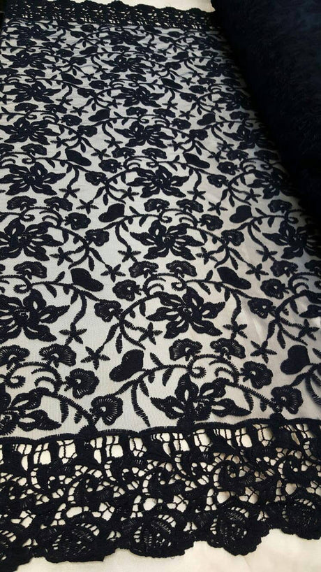 Embroidered Guipure Lace Navy Blue