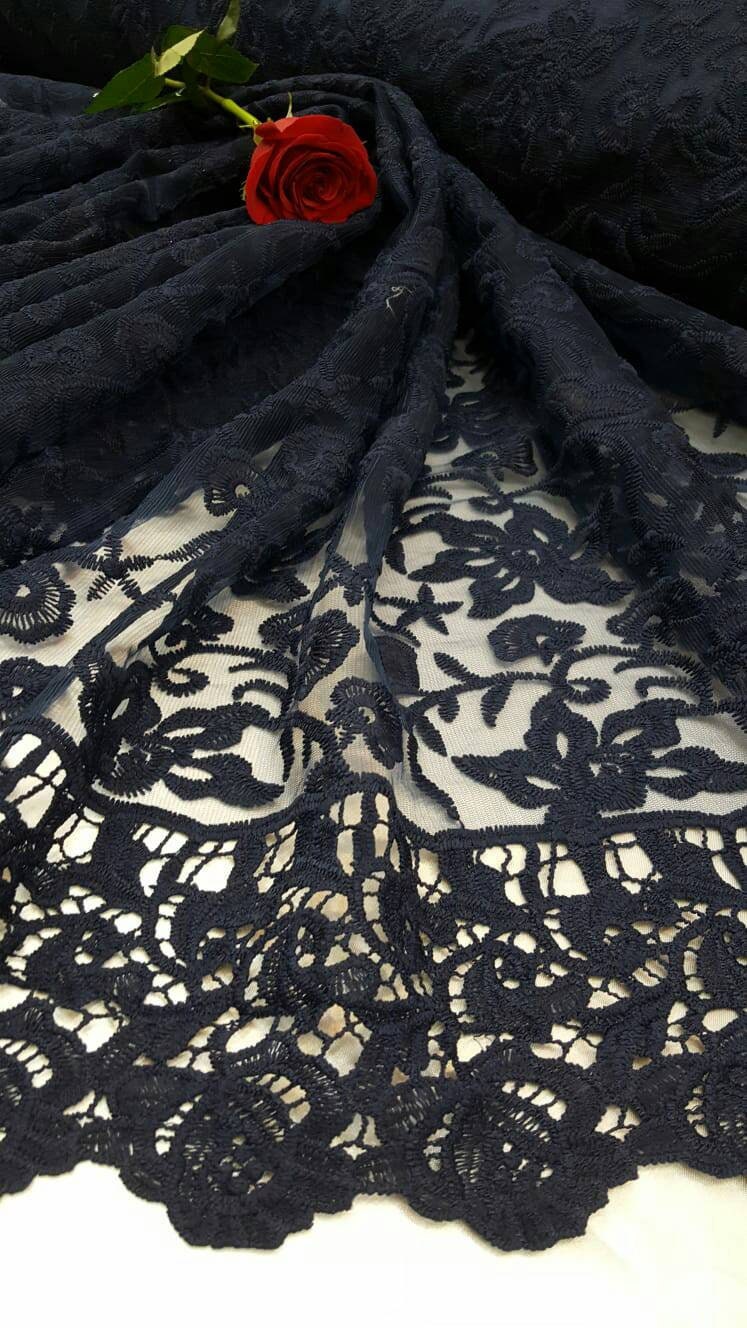 Embroidered Guipure Lace Navy Blue