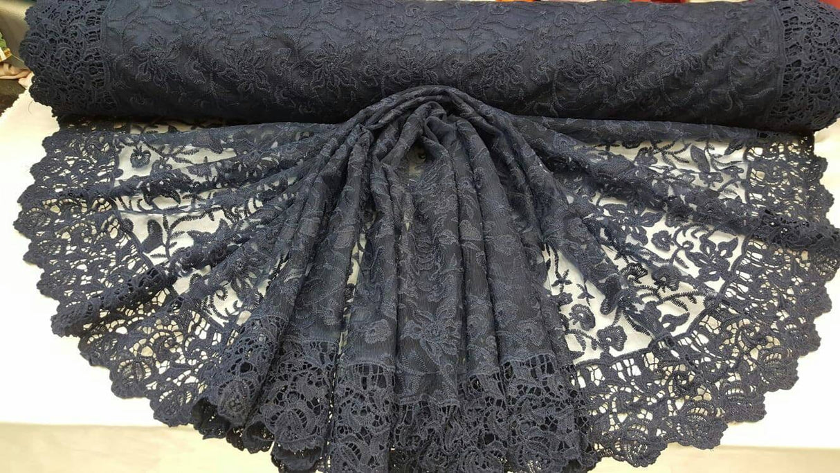 Embroidered Guipure Lace Navy Blue