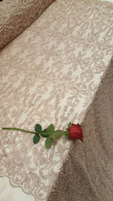 Beaded Lace Fabric Dusty Rose Damask