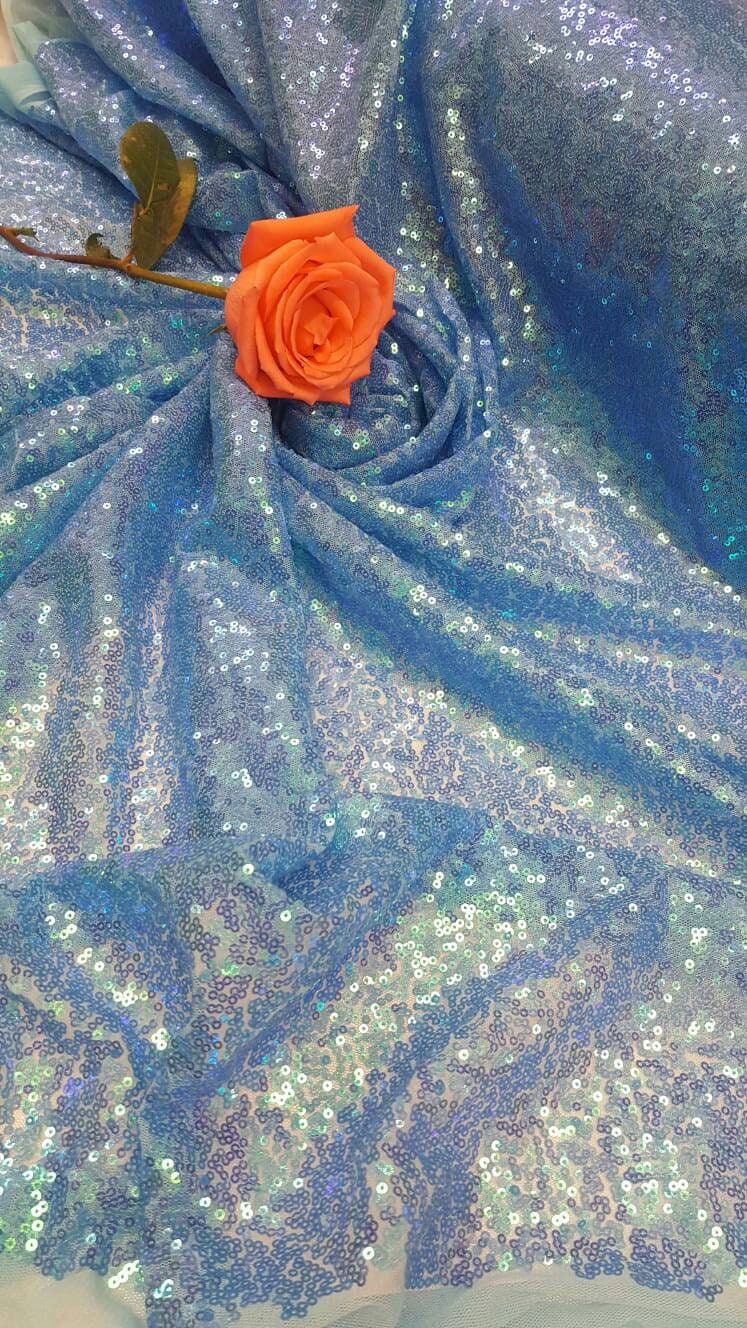 Blue Sequin Iridescent Fabric