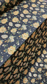 Brocade Jacquard Floral Black Gold Fabric