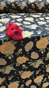 Brocade Jacquard Floral Black Gold Fabric