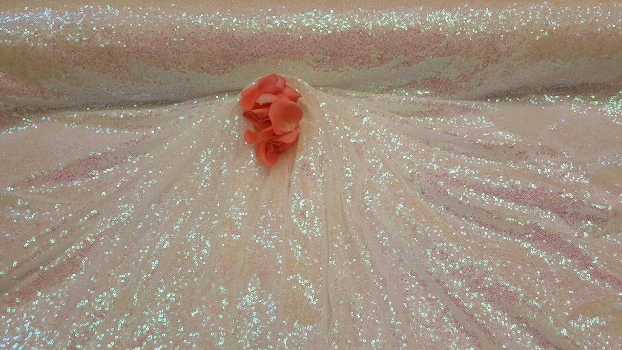 White Iridescent Sequin Hologram Fabric