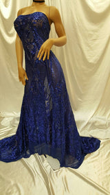 Sequin Lace on Stretch Mesh Royal Blue
