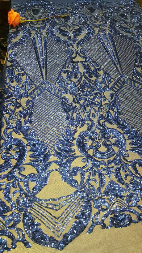 Sequin Lace on Stretch Mesh Royal Blue