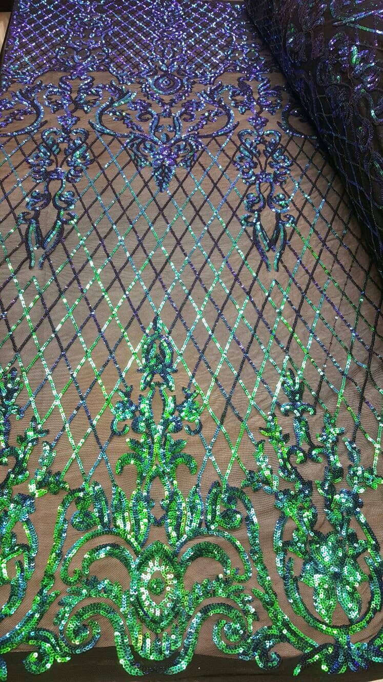 Sequin Lace Stretch Mesh Iridescent Green