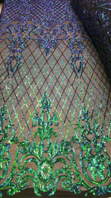 Sequin Lace Stretch Mesh Iridescent Green
