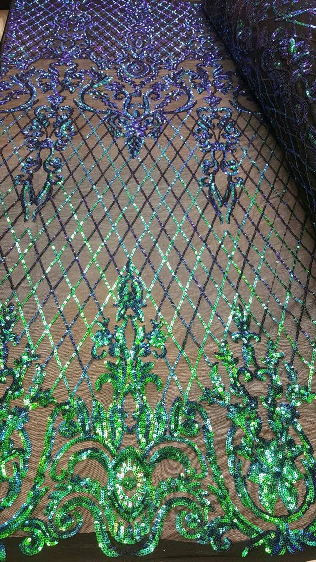 Sequin Lace Stretch Mesh Iridescent Green