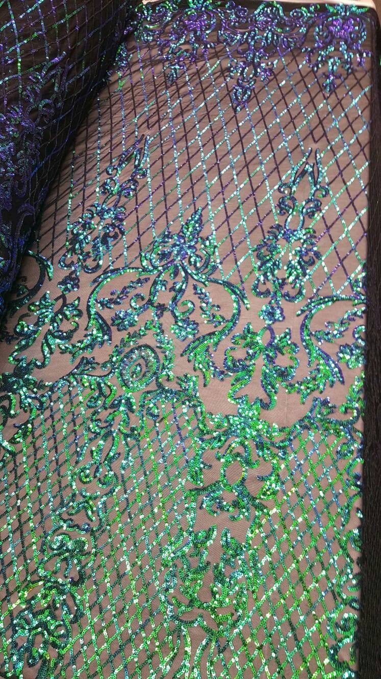 Sequin Lace Stretch Mesh Iridescent Green