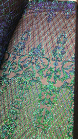 Sequin Lace Stretch Mesh Iridescent Green