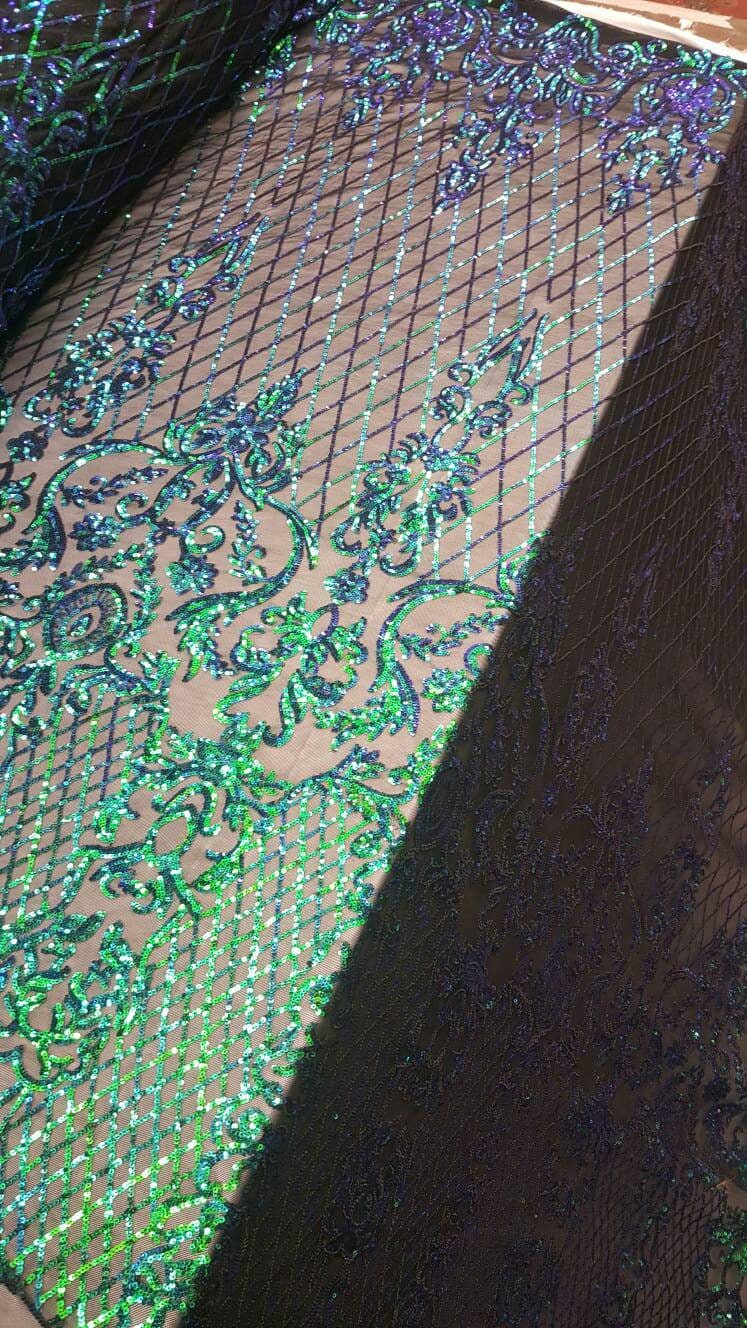 Sequin Lace Stretch Mesh Iridescent Green
