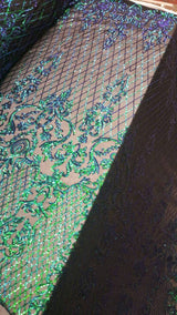 Sequin Lace Stretch Mesh Iridescent Green