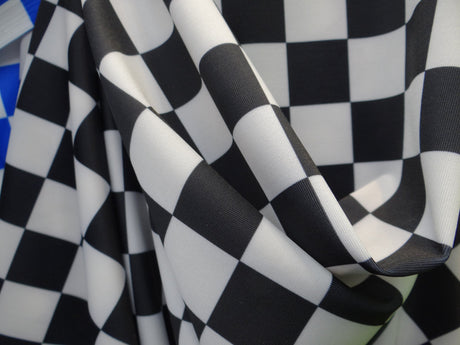 Black And White Checkers Spandex Fabric - Black And White Checkered Print, 58"/60" Width (1 Yard)
