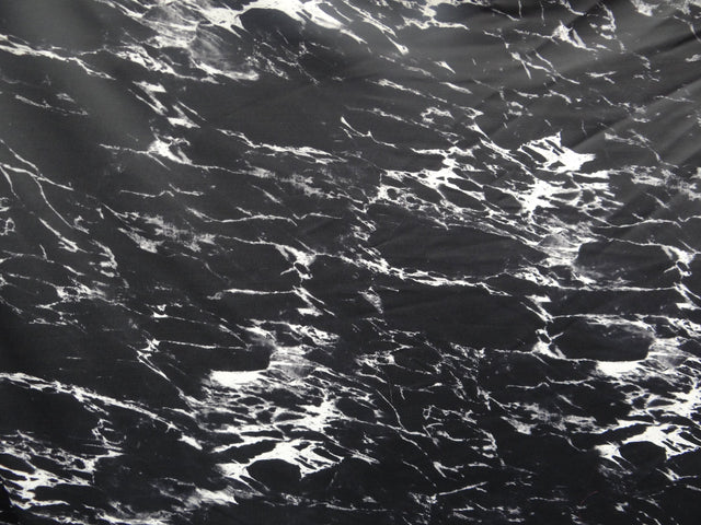 Black Marble Polyester Spandex Fabric - Black Marble Print, 58/60" Width (1 Yard)