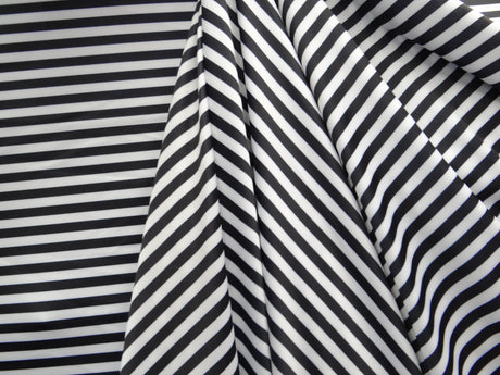 Black And White Half Inch Stripes Polyester Spandex Fabric - Black And White Half Inch Stripes, 58"/60" Width (1 Yard)