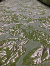 Brocade Jacquard Fabric Lime Green Gold Metallic Floral