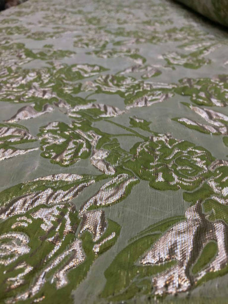 Brocade Jacquard Fabric Lime Green Gold Metallic Floral
