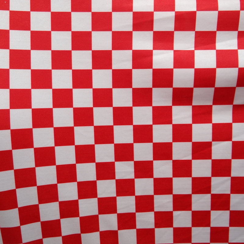 Red And White Checkered Print Polyester Spandex Fabric - Red And White Checkered Print, 58"/60" Width (1 Yard)