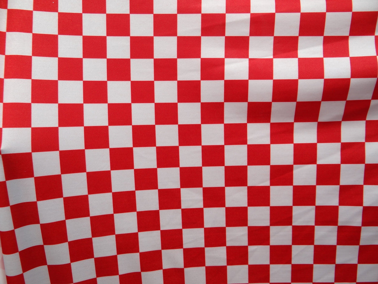 Red And White Checkered Print Polyester Spandex Fabric - Red And White Checkered Print, 58"/60" Width (1 Yard)