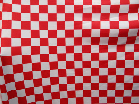Red And White Checkered Print Polyester Spandex Fabric - Red And White Checkered Print, 58"/60" Width (1 Yard)