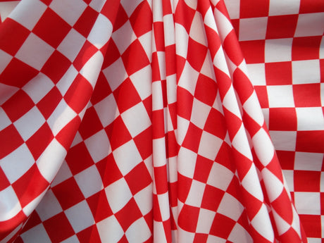 Red And White Checkered Print Polyester Spandex Fabric - Red And White Checkered Print, 58"/60" Width (1 Yard)