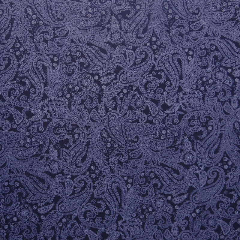 Navy And White Paisley Polyester Spandex Fabric - Navy And White Paisley Print, 58"/60" Width (Yards)