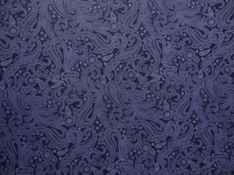 Navy And White Paisley Polyester Spandex Fabric - Navy And White Paisley Print, 58"/60" Width (Yards)