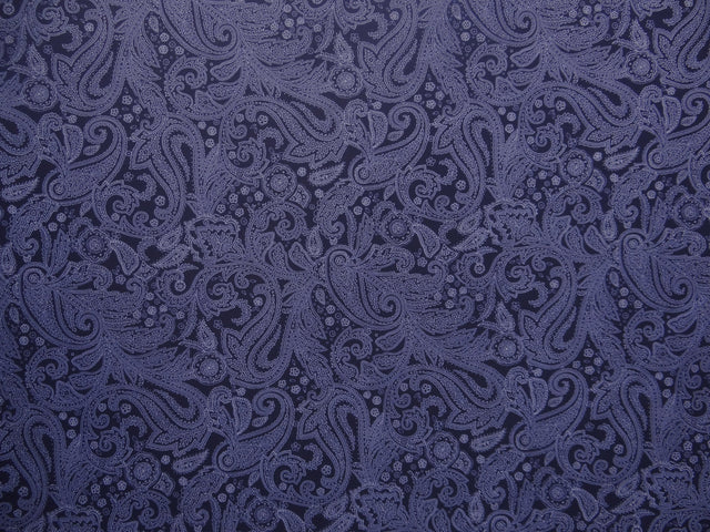 Navy And White Paisley Polyester Spandex Fabric - Navy And White Paisley Print, 58"/60" Width (Yards)