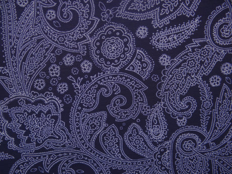 Navy And White Paisley Polyester Spandex Fabric - Navy And White Paisley Print, 58"/60" Width (Yards)