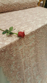 Beaded Lace Fabric Dusty Rose Damask