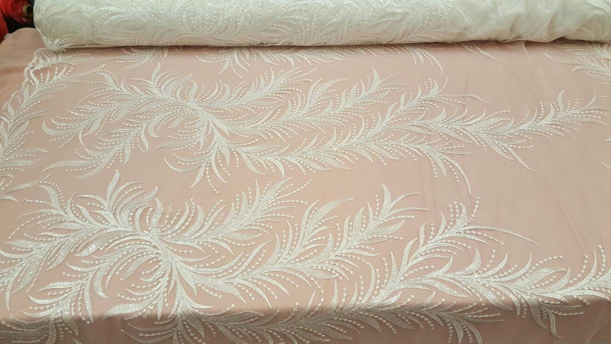 Clear Sequin Bridal Lace Off White