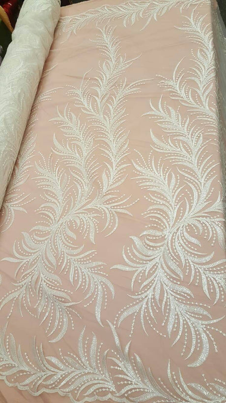 Clear Sequin Bridal Lace Off White